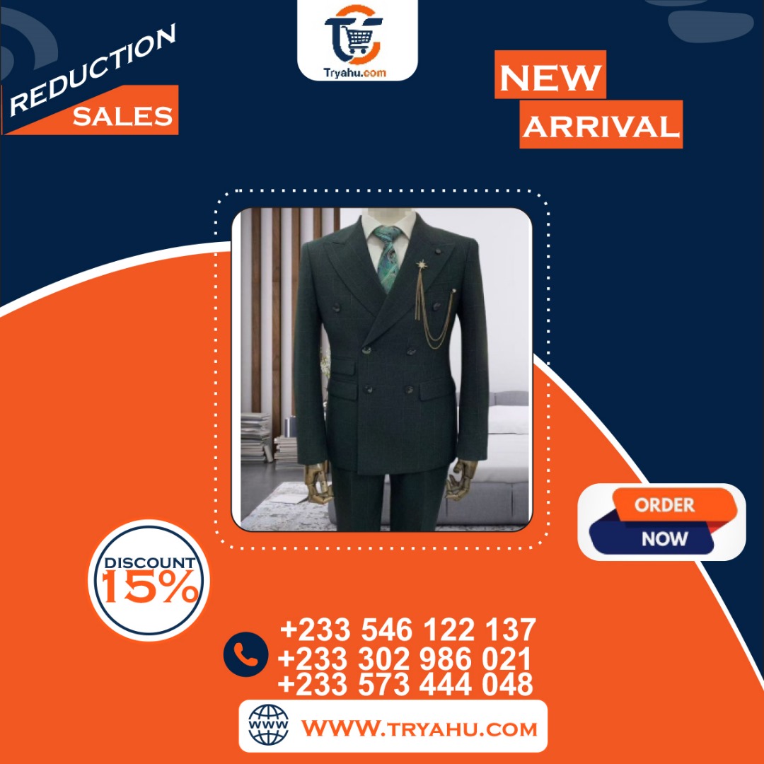 Quality Fabric New Check Suit Double-Breasted Green for Men